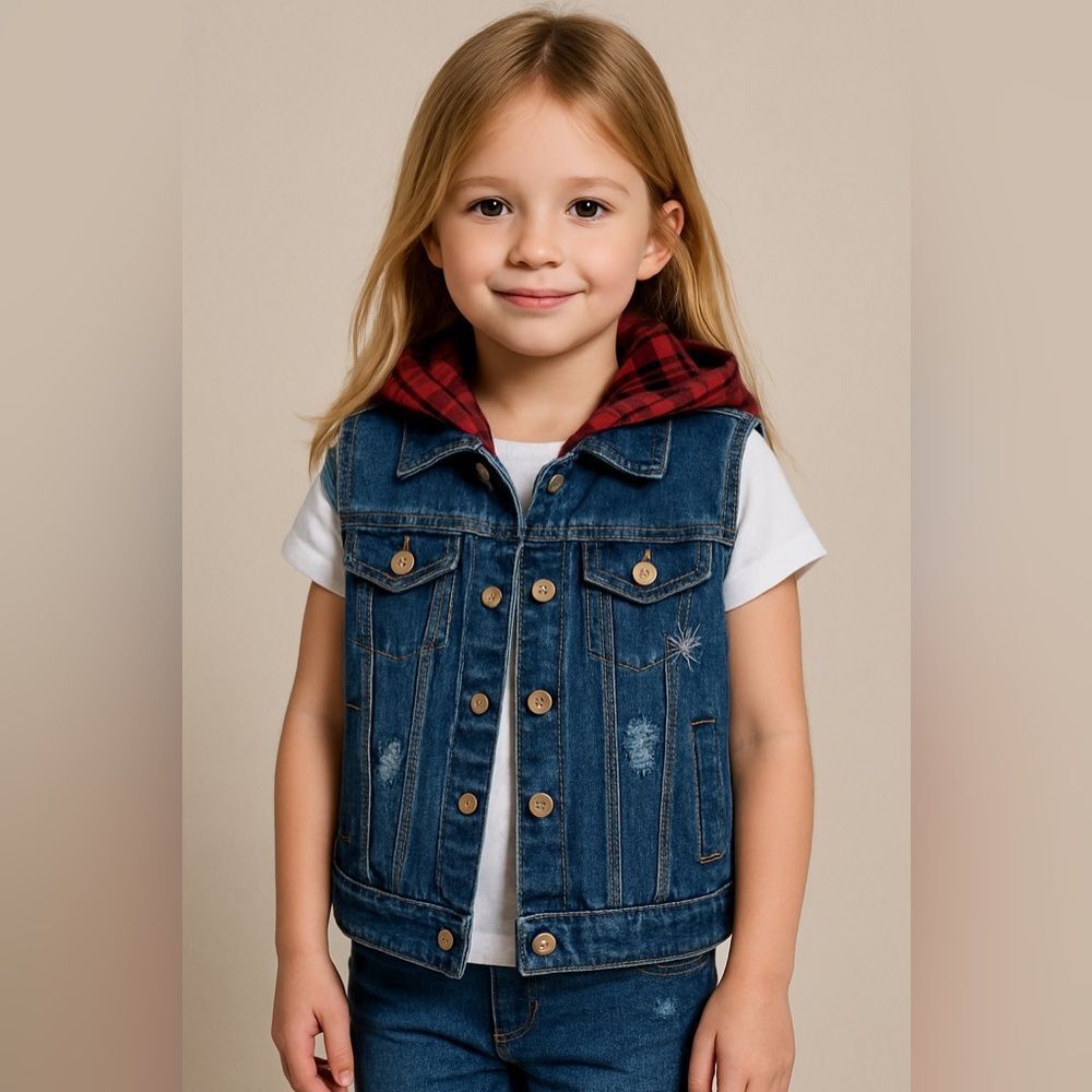 Sleeveless Denim Jacket Jean Vest Hoodies Kids Waistcoat Outerwear For Boys Girl
